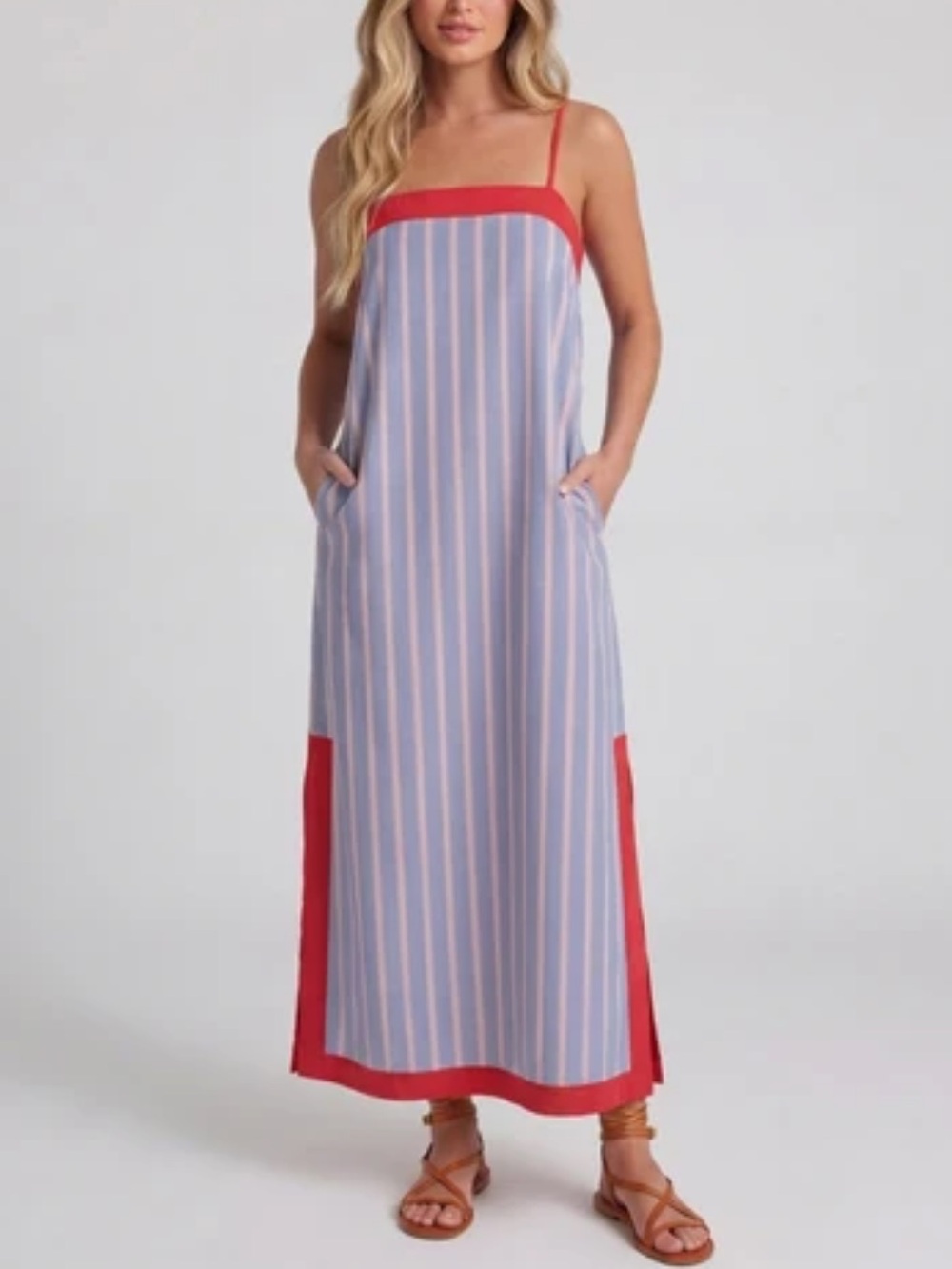 Entro Red Chambray Blue and White Striped Dress Large NWT $64 Ole Miss Patriotic